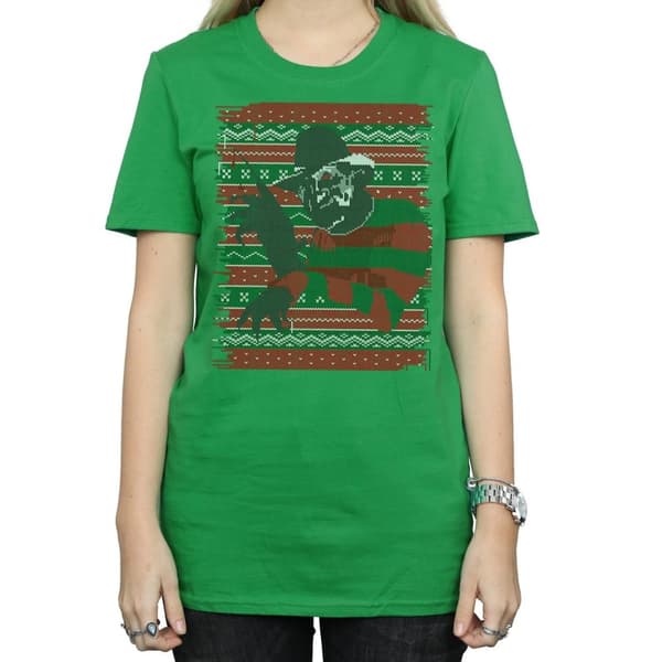 A Nightmare On Elm Street Womens/Ladies Christmas Fair Isle Cotton Boyfriend T-Shirt
