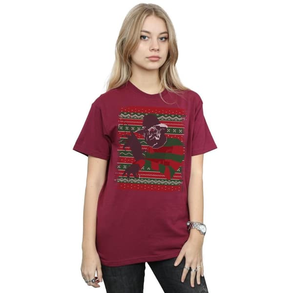 A Nightmare On Elm Street Womens/Ladies Christmas Fair Isle Cotton Boyfriend T-Shirt