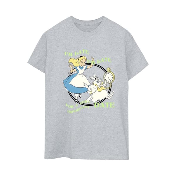 Disney Dam/Tjej Alice i underlandet I´m Late Boyfriend T-shirt i bomull Sports Grey XL