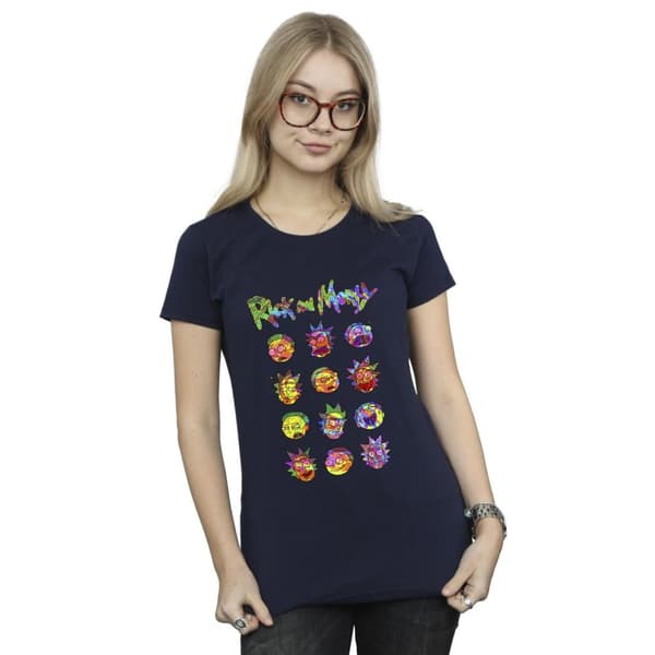 Rick And Morty Dam/kvinnor - T-shirt i bomull med tie dye-färgade ansikten