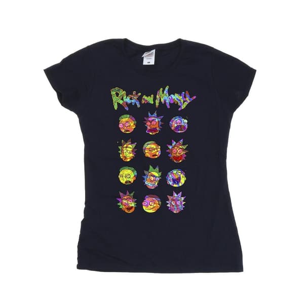 Rick And Morty Dam/kvinnor - T-shirt i bomull med tie dye-färgade ansikten