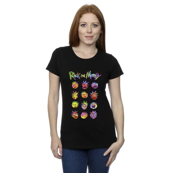 Rick And Morty Dam/kvinnor - T-shirt i bomull med tie dye-färgade ansikten