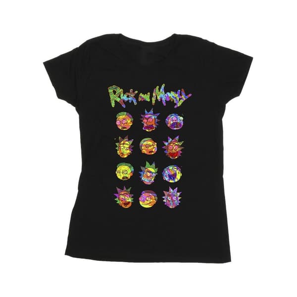 Rick And Morty Dam/kvinnor - T-shirt i bomull med tie dye-färgade ansikten