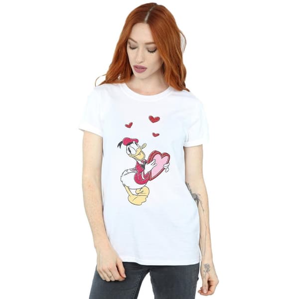 Disney Womens/Ladies Donald Duck Love Heart Cotton Boyfriend T-Shirt