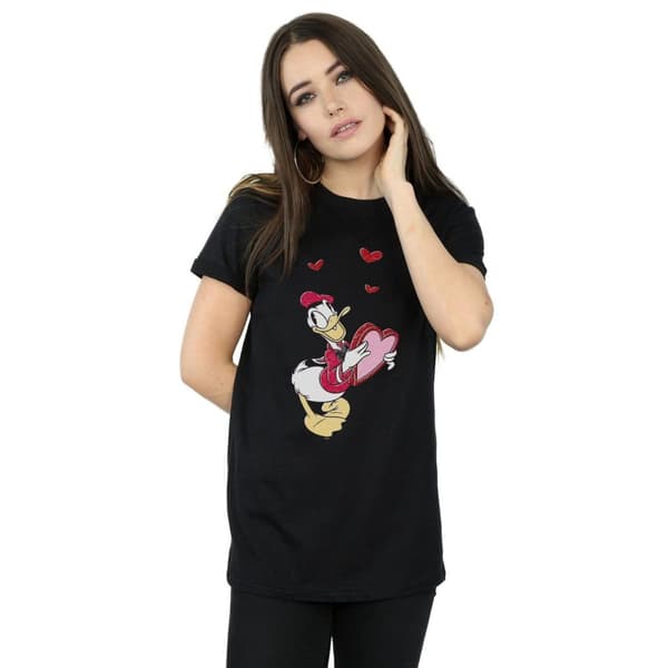 Disney Womens/Ladies Donald Duck Love Heart Cotton Boyfriend T-Shirt