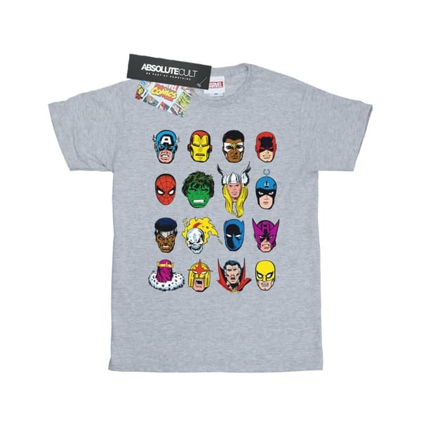 Marvel Mens Comics Faces T-Shirt Heather Grey XL