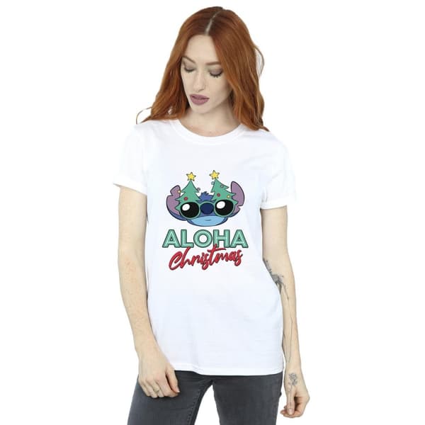 Disney Womens/Ladies Lilo And Stitch Christmas Tree Shades Cotton Boyfriend T-Shirt