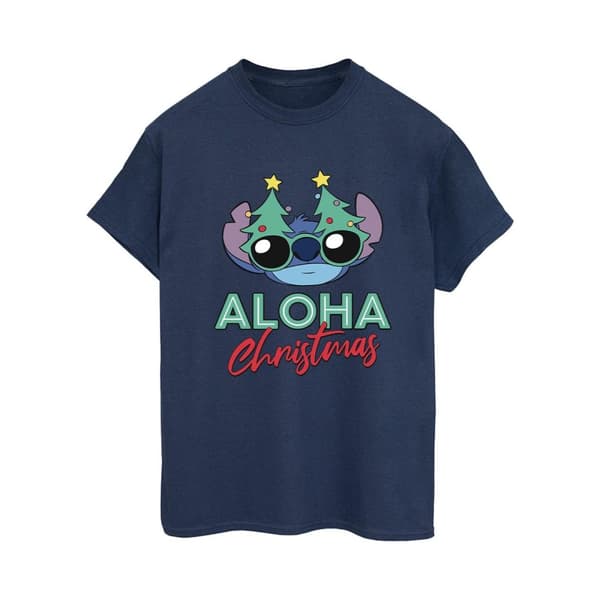 Disney Dam/Tjej Lilo And Stitch Christmas Tree Shades Boyfriend T-shirt i bomull