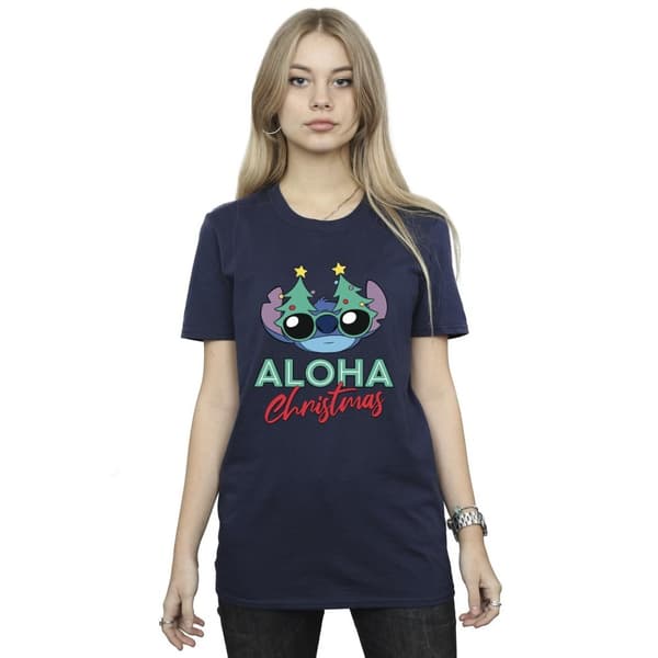Disney Dam/Tjej Lilo And Stitch Christmas Tree Shades Boyfriend T-shirt i bomull