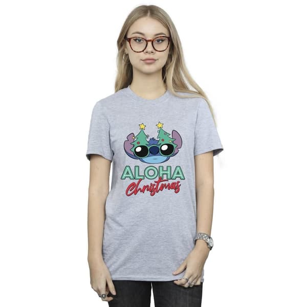 Disney Dam/Tjej Lilo And Stitch Christmas Tree Shades Boyfriend T-shirt i bomull