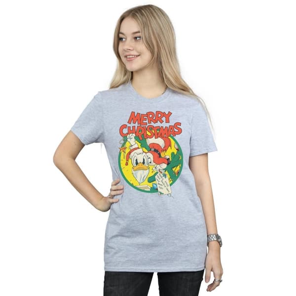 Disney Dam/Tjej Kalle Anka God Jul Bomull Boyfriend T-shirt