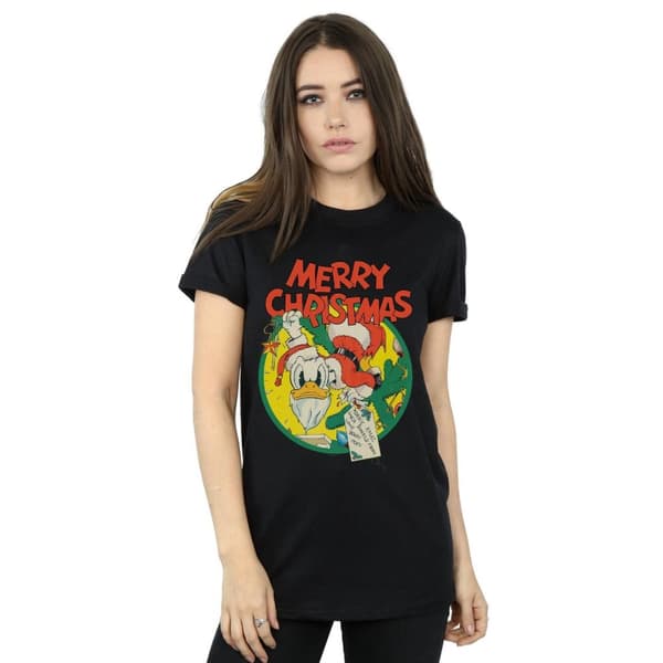 Disney Dam/Tjej Kalle Anka God Jul Bomull Boyfriend T-shirt
