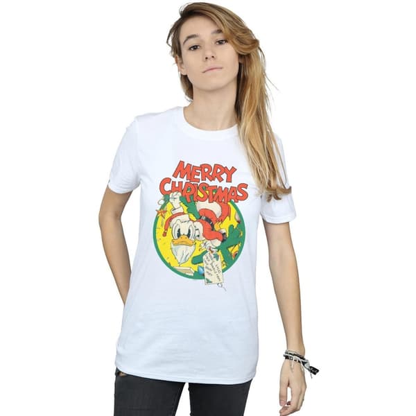 Disney Dam/Tjej Kalle Anka God Jul Bomull Boyfriend T-shirt