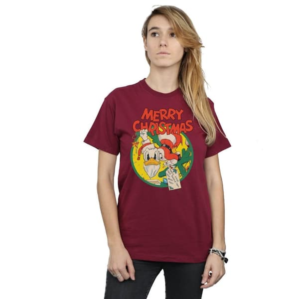 Disney Dam/Tjej Kalle Anka God Jul Bomull Boyfriend T-shirt