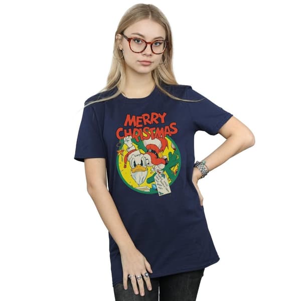 Disney Dam/Tjej Kalle Anka God Jul Bomull Boyfriend T-shirt