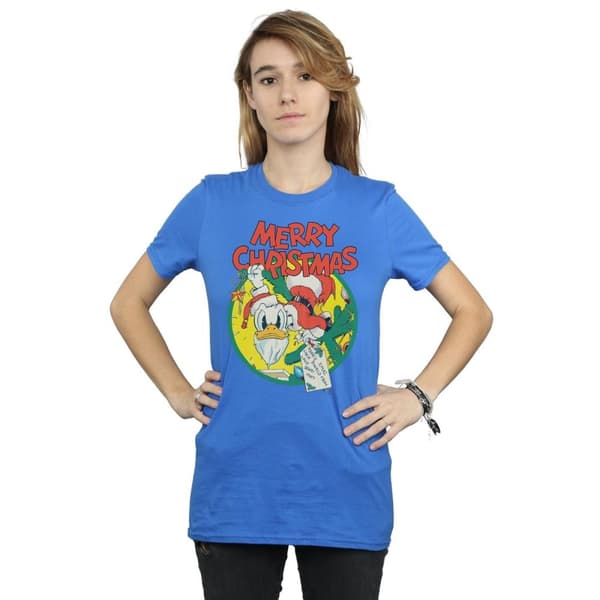 Disney Dam/Tjej Kalle Anka God Jul Bomull Boyfriend T-shirt