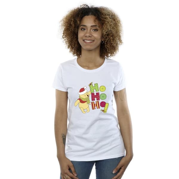 Disney Womens/Ladies Winnie The Pooh Ho Ho Ho Scarf Cotton T-Shirt
