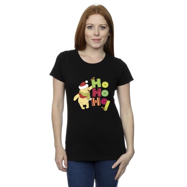 Disney Womens/Ladies Winnie The Pooh Ho Ho Ho Scarf Cotton T-Shirt