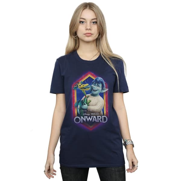 Disney Womens/Ladies Onward Laurel And Blazey Crest Cotton Boyfriend T-Shirt