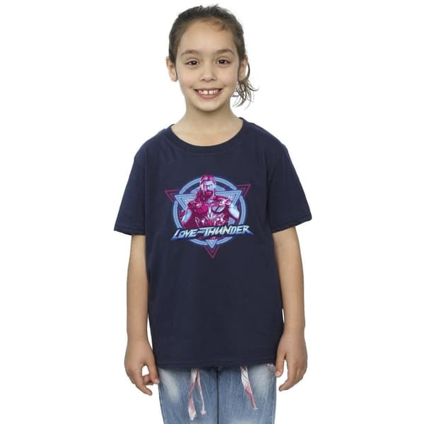 Marvel Girls Thor Love And Thunder Neon Badge Cotton T-Shirt