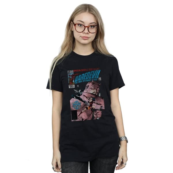 Marvel Dam / Dam Daredevil Distressed Bullseye Vs Elektra Omslag Bomull Boyfriend T-shirt