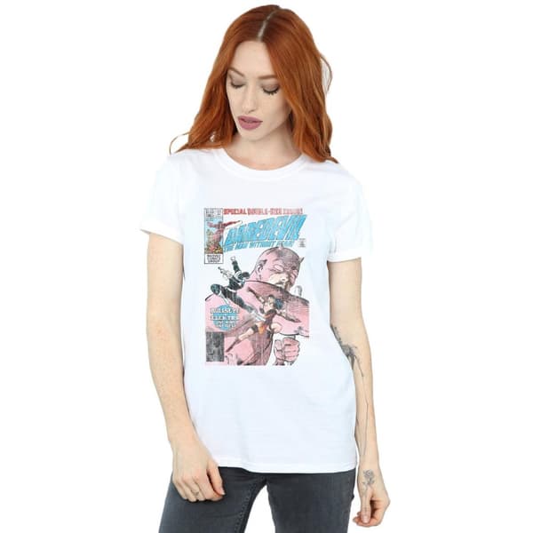 Marvel Dam / Dam Daredevil Distressed Bullseye Vs Elektra Omslag Bomull Boyfriend T-shirt