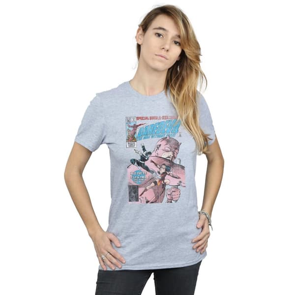 Marvel Dam / Dam Daredevil Distressed Bullseye Vs Elektra Omslag Bomull Boyfriend T-shirt