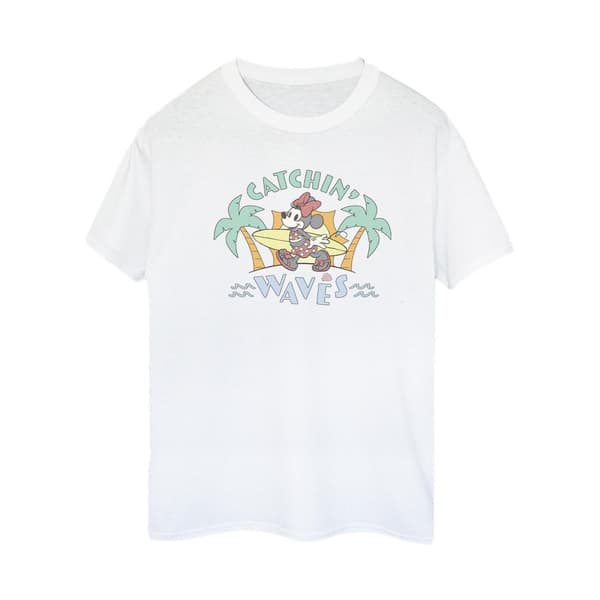 Disney Womens/Ladies Minnie Mouse Catchin Waves Cotton Boyfriend T-Shirt