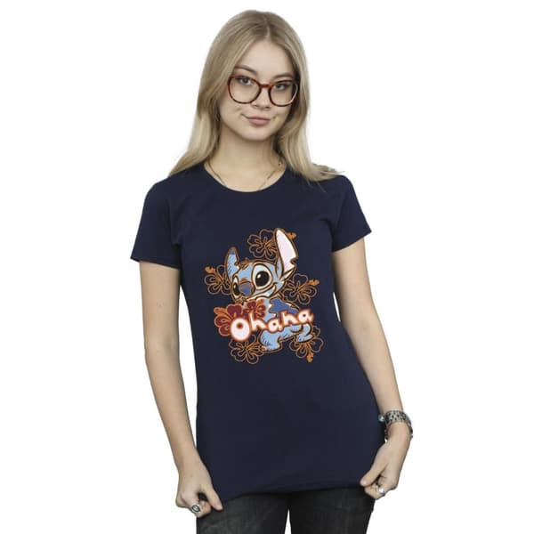 Disney Dam/Tjej Lilo And Stitch Ohana Orange Hibiscus Bomulls-T-shirt