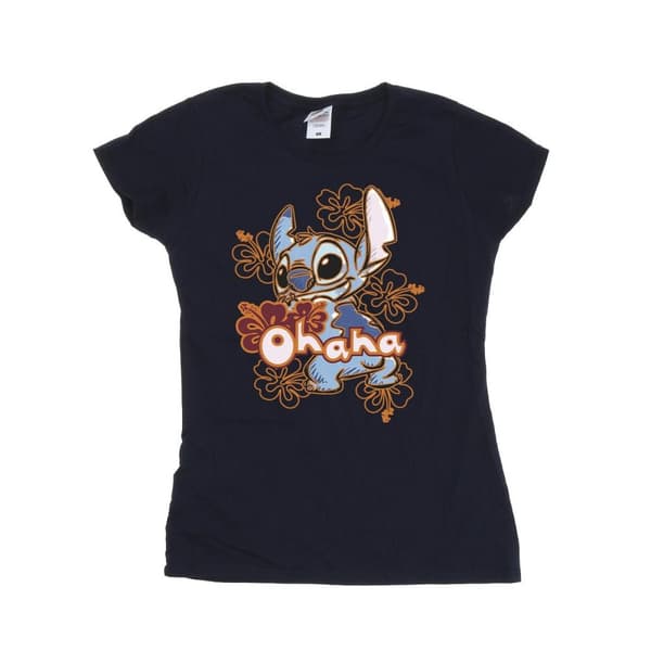 Disney Dam/Tjej Lilo And Stitch Ohana Orange Hibiscus Bomulls-T-shirt