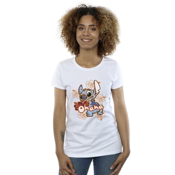 Disney Dam/Tjej Lilo And Stitch Ohana Orange Hibiscus Bomulls-T-shirt