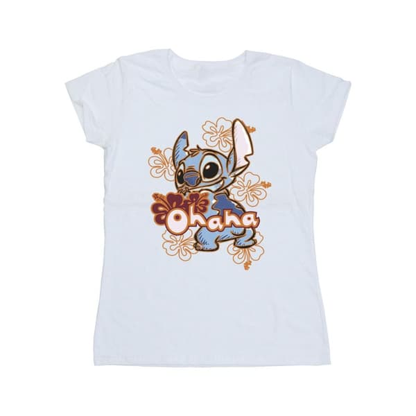 Disney Dam/Tjej Lilo And Stitch Ohana Orange Hibiscus Bomulls-T-shirt