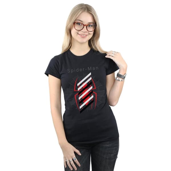 Marvel Womens/Ladies Spider-Man Logo Stripes Cotton T-Shirt
