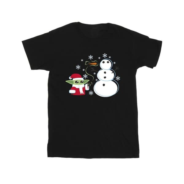 Star Wars Mandalorian Baby Yoda Winter T-shirt i bomull för flickor Black 12-13 Years
