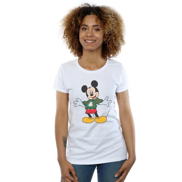 Disney Womens/Ladies Mickey Mouse Christmas Jumper Stroke Cotton T-Shirt