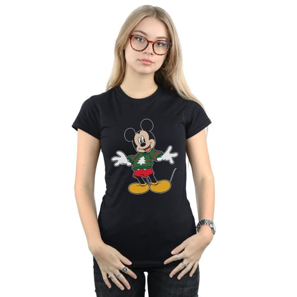 Disney Womens/Ladies Mickey Mouse Christmas Jumper Stroke Cotton T-Shirt