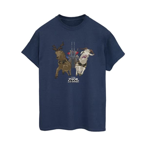 Marvel Womens/Ladies Thor Love And Thunder Viking Ship Cotton Boyfriend T-Shirt Navy Blue M