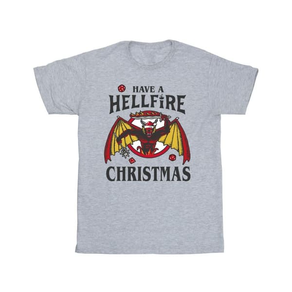 Netflix Stranger Things Hellfire Christmas T-shirt i bomull för flickor Sports Grey 7-8 Years