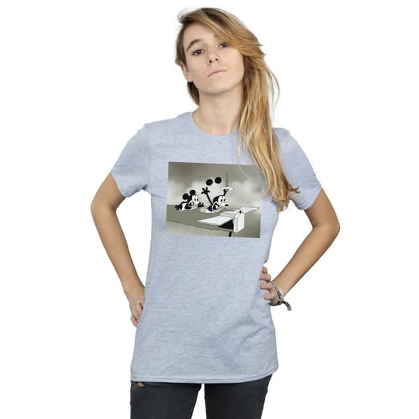 Disney Womens/Ladies Mickey Mouse Crazy Pilot Cotton Boyfriend T-Shirt