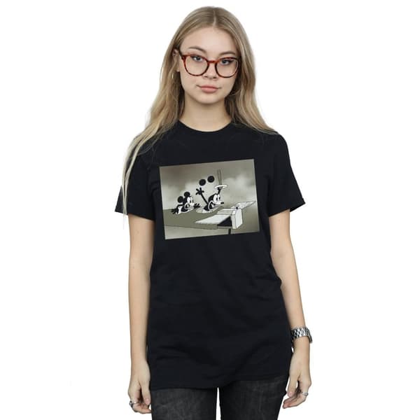 Disney Womens/Ladies Mickey Mouse Crazy Pilot Cotton Boyfriend T-Shirt