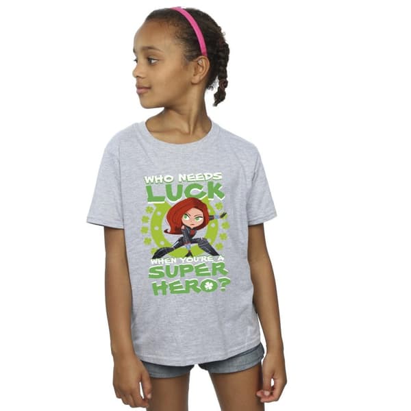 Marvel Girls St Patrick´s Day Black Widow Luck Cotton T-Shirt