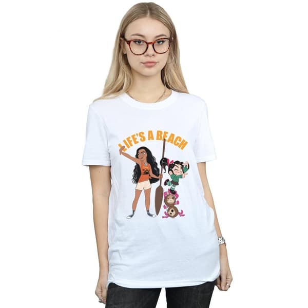 Disney Dam/kvinnor Wreck It Ralph Moana And Vanellope Boyfriend T-shirt i bomull