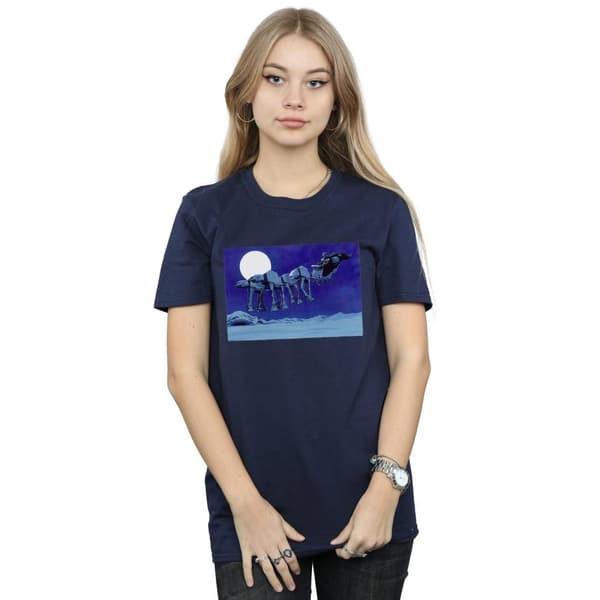 Star Wars Womens/Ladies Christmas AT-AT Sleigh Cotton Boyfriend T-Shirt