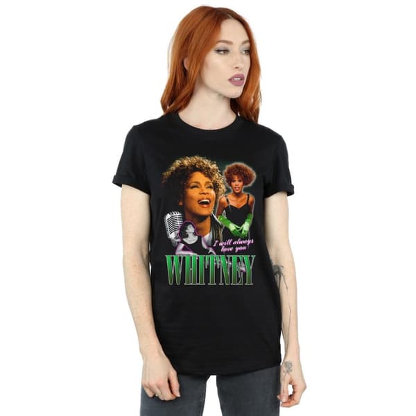 Whitney Houston Womens/Ladies I Will Always Love You Homage Cotton Boyfriend T-Shirt