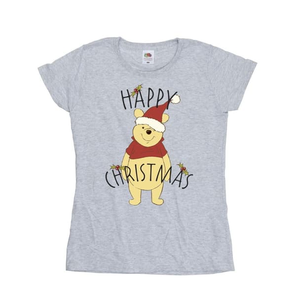 Disney Dam/Tjej Winnie The Pooh Happy Christmas Holly T-shirt i bomull