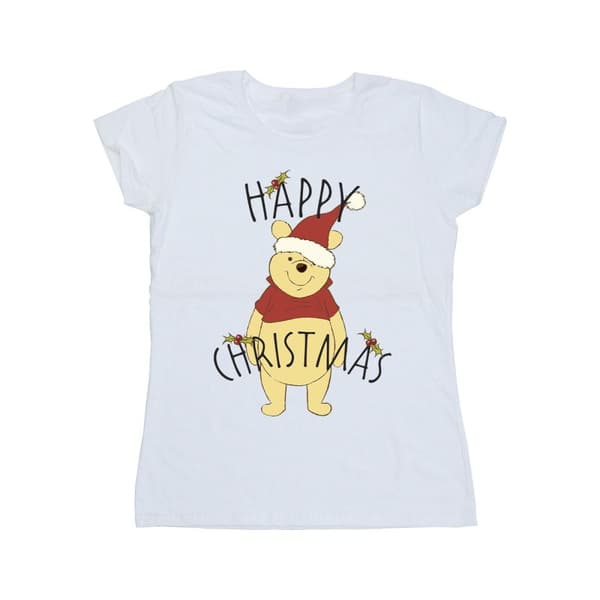 Disney Dam/Tjej Winnie The Pooh Happy Christmas Holly T-shirt i bomull