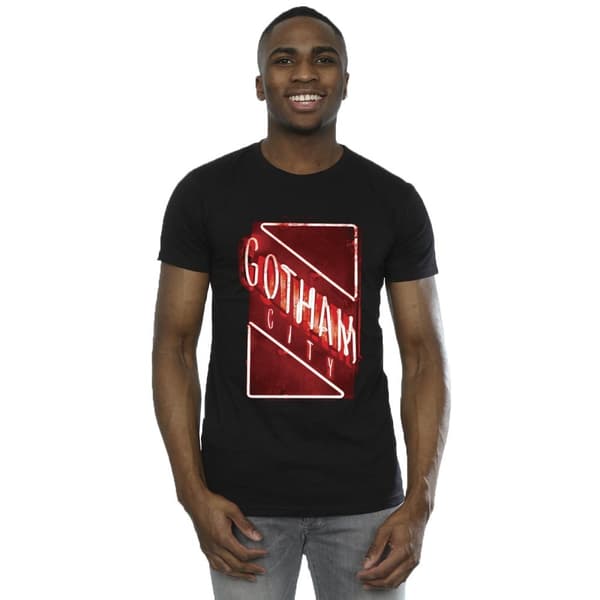 DC Comics Mens The Batman Gotham City Neon Lights T-Shirt