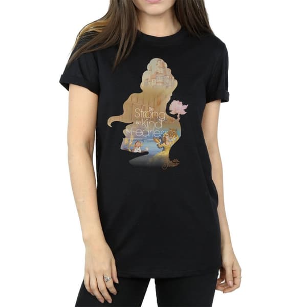 Disney Princess Dam/Tjej Belle Fylld Silhuett Bomull Boyfriend T-shirt