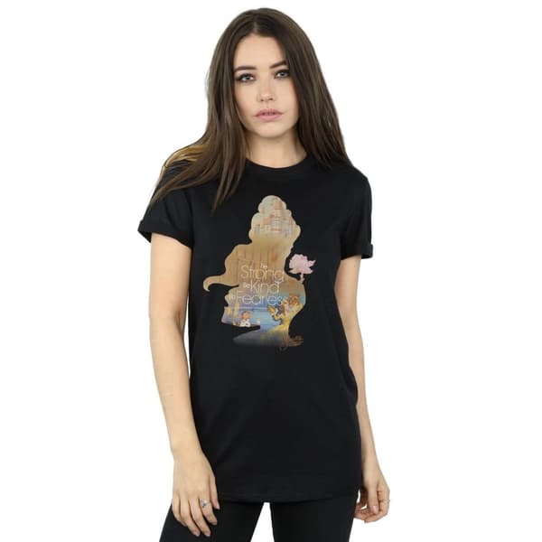 Disney Princess Dam/Tjej Belle Fylld Silhuett Bomull Boyfriend T-shirt