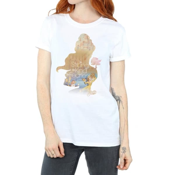 Disney Princess Dam/Tjej Belle Fylld Silhuett Bomull Boyfriend T-shirt